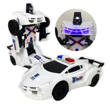 Imagem de Carro Vira Robo Som Luz Carrinho Policia Brinquedo Menino - A+