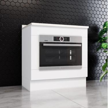 Imagem de Kit Balcão para Forno de Embutir Americana em MDF-MDP 80cm Branco-calcare com Tampo para Cooktop Móveis Henn