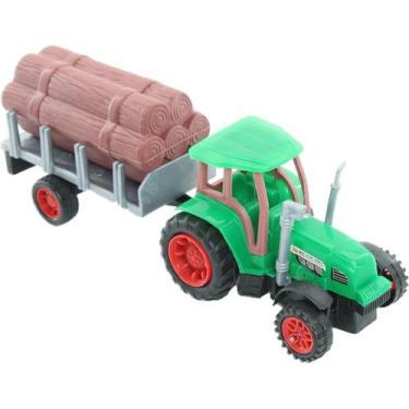 Imagem de Brinquedo Trator Caçamba Madeira Miniatura Articulável Verde Fricção -