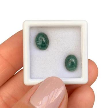 Imagem de Turmalina Esverdeada Olho-de-Gato Oval Cabochão Par 3,45ct - ENE2ESE G