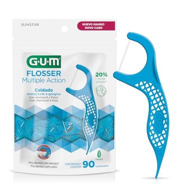 Imagem de Flosser GUM Multipla Ação, Fio Dental com haste, Sabor Menta, 40 unid., Gum, Azul