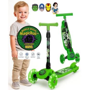 Imagem de Patinete Infantil 3 Rodas Marvel Avengers Hulk rodinhas com LED com Al