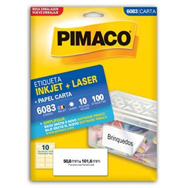 Imagem de Etiqueta Adesiva Pimaco, Ink-Jet/Laser Carta, 6083, Branca, 50.8x101.6mm, Envelope com 10 fls-100 etiquetas, 874790