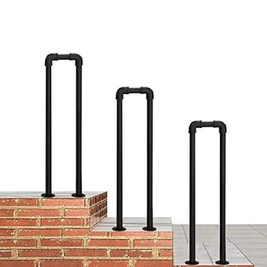 Imagem de Pkfinrd Corrimãos de escada para degraus externos Kit de suporte de trilho de corrimão de metal preto trilho de ferro forjado para degraus reforçados de cimento e degraus de madeira (tamanho : 35 cm (1,1 pé))