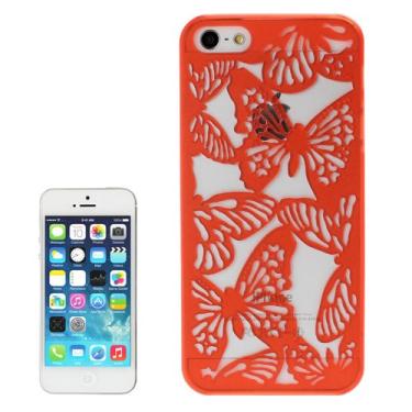 Imagem de Capa ultra fina com gravação vazada borboleta capa protetora de plástico para iPhone 5 & 5s & SE capa traseira de telefone (cor: vermelha)