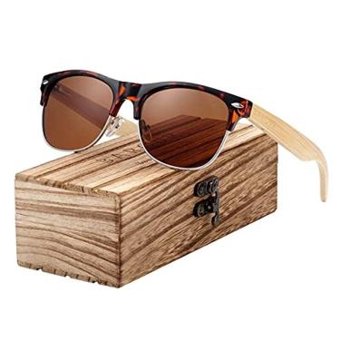 Imagem de Óculos de Sol Masculino BARCUR Hastes Estilo Madeira Bambu Proteção uv400 Polarizado