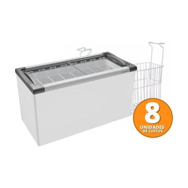 Imagem de Kit - Freezer Horizontal Tampa de Vidro 318 Litros Nf40 - Metalfrio 127v + 8 Cestos Nextgen Branco