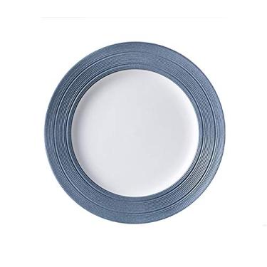Imagem de NUNYANG Pratos de jantar grandes de porcelana, prato de servir de 25 cm, sobremesa redonda, massa, prato de salada, branco com acabamento azul, 3 peças de pratos de cozinha