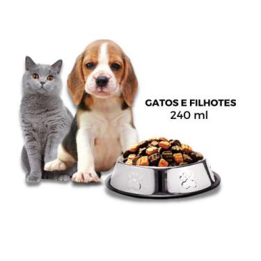 Imagem de Comedouro Pote Vasilha Inox Para Cães Gatos Filhote 240 Ml - The Pets