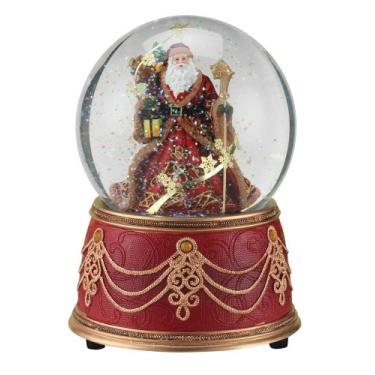 Imagem de Roman Santa com flocos de neve musical We Wish You a Merry Christmas 100 mm globo de neve, Red Gold, 5.5" 100mm, 1