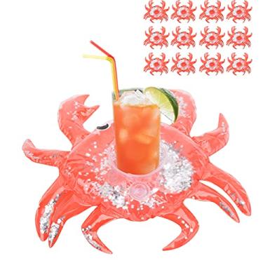 Imagem de Suporte inflável para bebidas, 12 peças de porta-copos flutuantes de caranguejo, porta-copos inflável para piscina e bebidas para festa de verão na água
