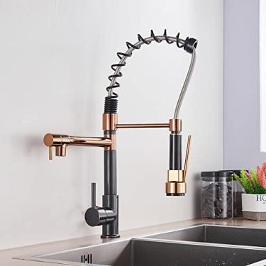 Imagem de Torneira de cozinha de latão preto, pia, torneira, bicos giratórios duplos, torneira de água quente e fria, torneiras de banheiro, orb e ouro rosa, china