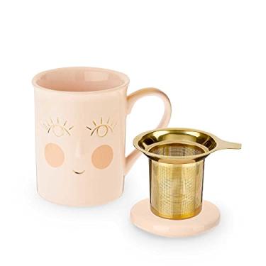 Imagem de Pinky Up Caneca e infusor de chá de cerâmica rosa Annette Hello Beautiful, acessórios de chá de folhas soltas, copo de chá de viagem, capacidade de 355 ml