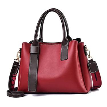 Imagem de Bolsa grande para mulheres bolsas de couro fashion alça superior bolsa transversal casual retrô bolsa de ombro, Vermelho