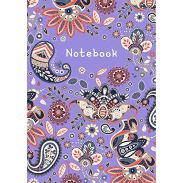 Imagem de Notebook: A5 Medium Lined Journal with Numbered Pages and Blank Date on Top | Paisley Ornament Indian Floral Design Blue-Violet