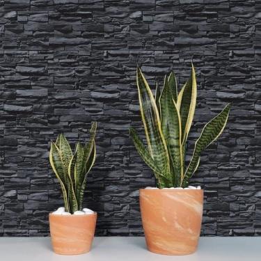 Imagem de Papel De Parede Adesivo 3d Pedras Canjiquinha Tons Preto 1m