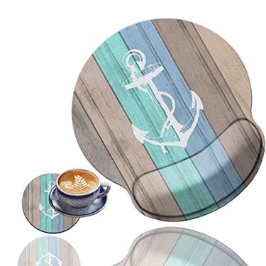 Imagem de Mouse pad e porta-copos para jogos, mouse pad ergonômico, com gel de descanso de pulso, superfície lisa confortável e durável e base de poliuretano antiderrapante, adequado para escritório e casa (ânc