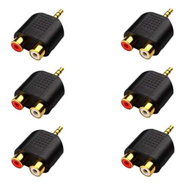 Imagem de BfyBest (pacote com 6) banhado a ouro 3,5 mm estéreo para 2-RCA macho para fêmea, adaptador divisor, adaptador de tomada RCA duplo