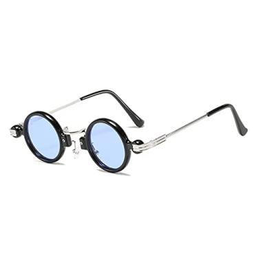 Imagem de Óculos de sol redondos vintage pequenos para homens óculos de sol de luxo designer espelho feminino tons góticos femininos, C5 preto azul, tamanho único