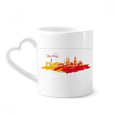Imagem de Caneca Barcelona Barcelona vermelha e amarela com contorno da cidade caneca de café cerâmica copo de coração de vidro