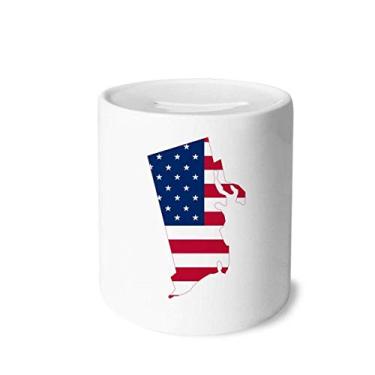 Imagem de DIYthinker Rhode Island USA Map Stars Stripes Flag Money Box Saving Banks Ceramic Coin Case Kids Adults