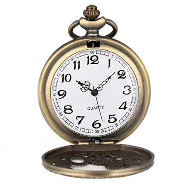 Imagem de CNBPIC Roda de engrenagem Oca Quartzo Relógio de Bolso Antigo Bronze Colar Relógio com Pingente