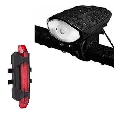 Imagem de Farol Led Bike C/Buzina 140db Recarregável Usb + Lanterna