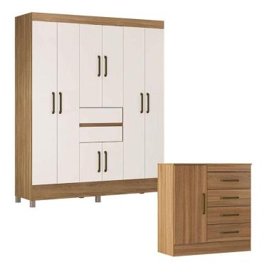 Imagem de Cômoda Montevidéu e Guarda Roupa Casal Munique Amêndola Off White - Demóbile