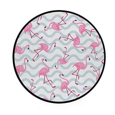 Imagem de Tapete redondo para sala de estar, quarto, flamingo, rosa, decoração de casa, antiderrapante, tapete macio, diâmetro 92 cm