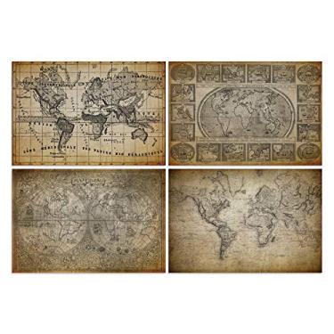 Imagem de Placas Decorativas Vintage Mapas Antigos 20x30cm Kit 4un