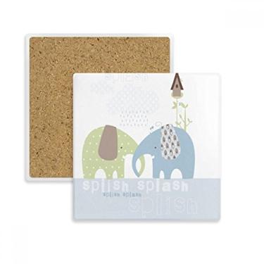 Imagem de Splash Elefante Azul Verde Chuva Quadrada Porta-copos Caneca Subplaca Suporte de Pedra Isolamento