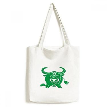 Imagem de Year Of Ox Animal China Zodiac Pattern Tote Canvas Bag Shopping Satchel Casual Bolsa
