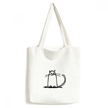 Imagem de Bolsa de lona Curly Cat Smile Sit Line Bolsa de compras casual