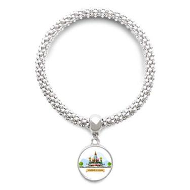 Imagem de DIYthinker Pulseira de prata com estampa de catedral da Rússia com pingente de corrente ajustável
