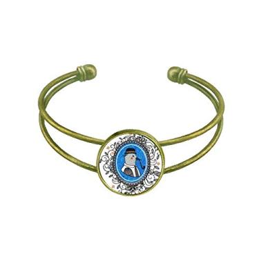 Imagem de Bracelete retrô com ilustração de desenho de folha de flor, chapéu de pombo aberto