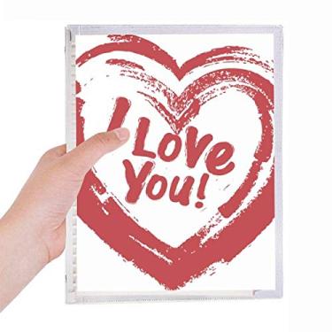 Imagem de Caderno com estampa de coração vermelho I Love You com folhas soltas e diário recarregável