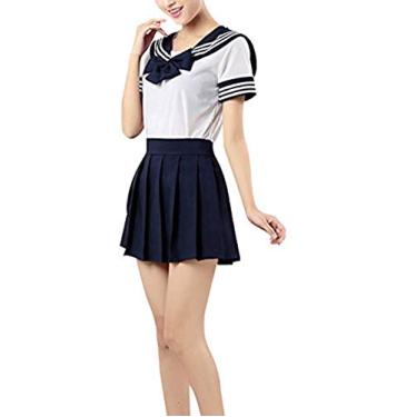 Imagem de SOUGAO Fantasia de marinheiro feminina de anime japonês lindo conjunto de uniforme para estudantes, Azul marinho, G