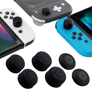 Imagem de eXtremeRate 3 pares de capas antiderrapantes pretas de silicone de comprimento estendido para polegar e polegar, capa para controle Nintendo Switch Joy-con