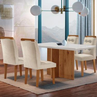 Imagem de Sala de Jantar Mesa Olímpia 120CM MDF Canto Reto com 4 Cadeiras Carol Moderna