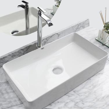 Imagem de Kit Cuba Pia Louça Cerâmica Banheiro C/ Torneira e Válv S19