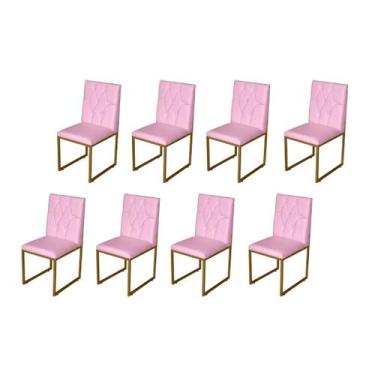 Imagem de Kit 8 Cadeiras Jantar Metálica Dourado Suede Malta - Mafer - Móveis Ma