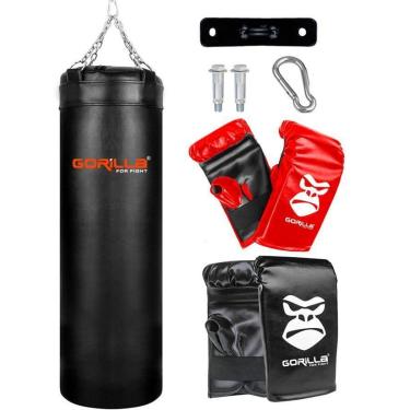 Imagem de Saco De Pancada 120 Cm + 2 Luvas Bate-Saco + Suporte Gorilla Cor: Preto/Vermelho-Unissex