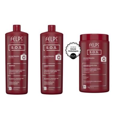 Imagem de Kit Felps Sos - Shampoo 1L + Condicionador 1L + Máscara 1Kg