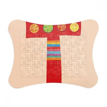 Imagem de Moldura de quebra-cabeça com estampa de frutas laranjas T com alfabeto e enfeite de quebra-cabeça