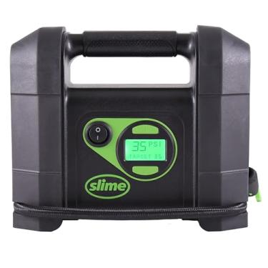 Imagem de Slime 40047 Inflador de pneu, compressor de ar portátil para carro, resistente, desligamento automático de inflar direito, com visor digital de 99 psi, mangueira longa e luz LED, 12 V, enchimento de 4