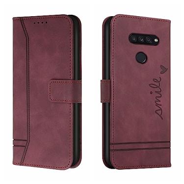 Imagem de Caso de capa de telefone de proteção Compatível com LG K51 Wallet Case, Protetora em TPU à prova de choque, Capa de telefone em couro PU Magnética Flip Folio Porta-cartões em couro (Size : Rojo)
