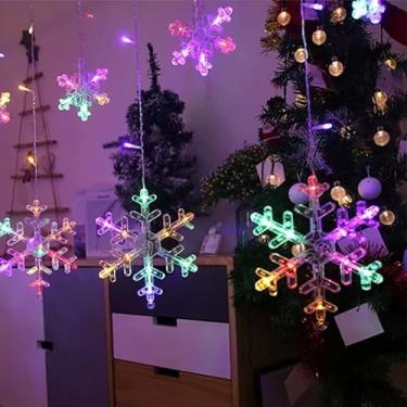 Imagem de Cascata com Flocos de Neve de LED 8 Funções de Pisca para Decorações de Natal 2,5 Metros Luzes de Natal para Sacada Janela Jardim 220V (Colorido)
