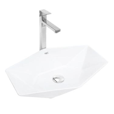 Imagem de Kit Cuba Pia Louça Cerâmica Banheiro C/Torn e Vál Cromada 93