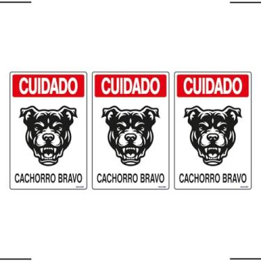Imagem de Combo 3 Placas De Sinalização Cuidado Cachorro Bravo 20x30 Ekomunike - P-6 F9e