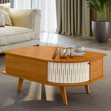 Imagem de Mesa de Centro Oval 2 Portas de Correr Indianapolis Cinamomo/Off White